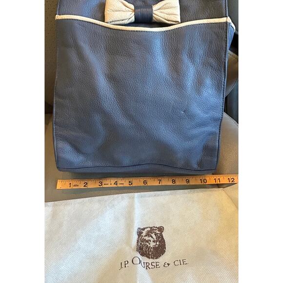 J.P Ourse & Cie Geneve Leather Tote Handbag Bag Blue Cream Bow - Picture 7 of 16